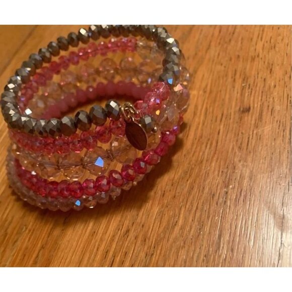Ali Kahn New York Ladies Pink and Gray Glass beaded wire wrap bracelet - Picture 2 of 7